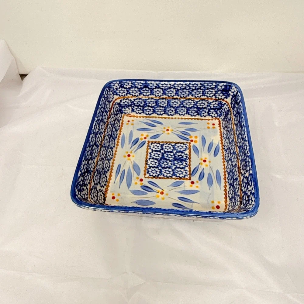 Temp-tations Old World 1.5 QT Square Baker Blue Floral Ceramic Ovenware by Tara